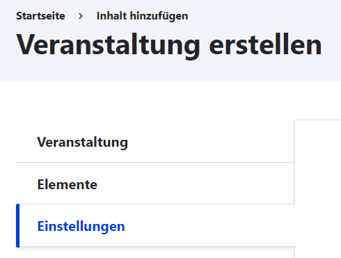 Veranstaltung erstellen - Einstellungen