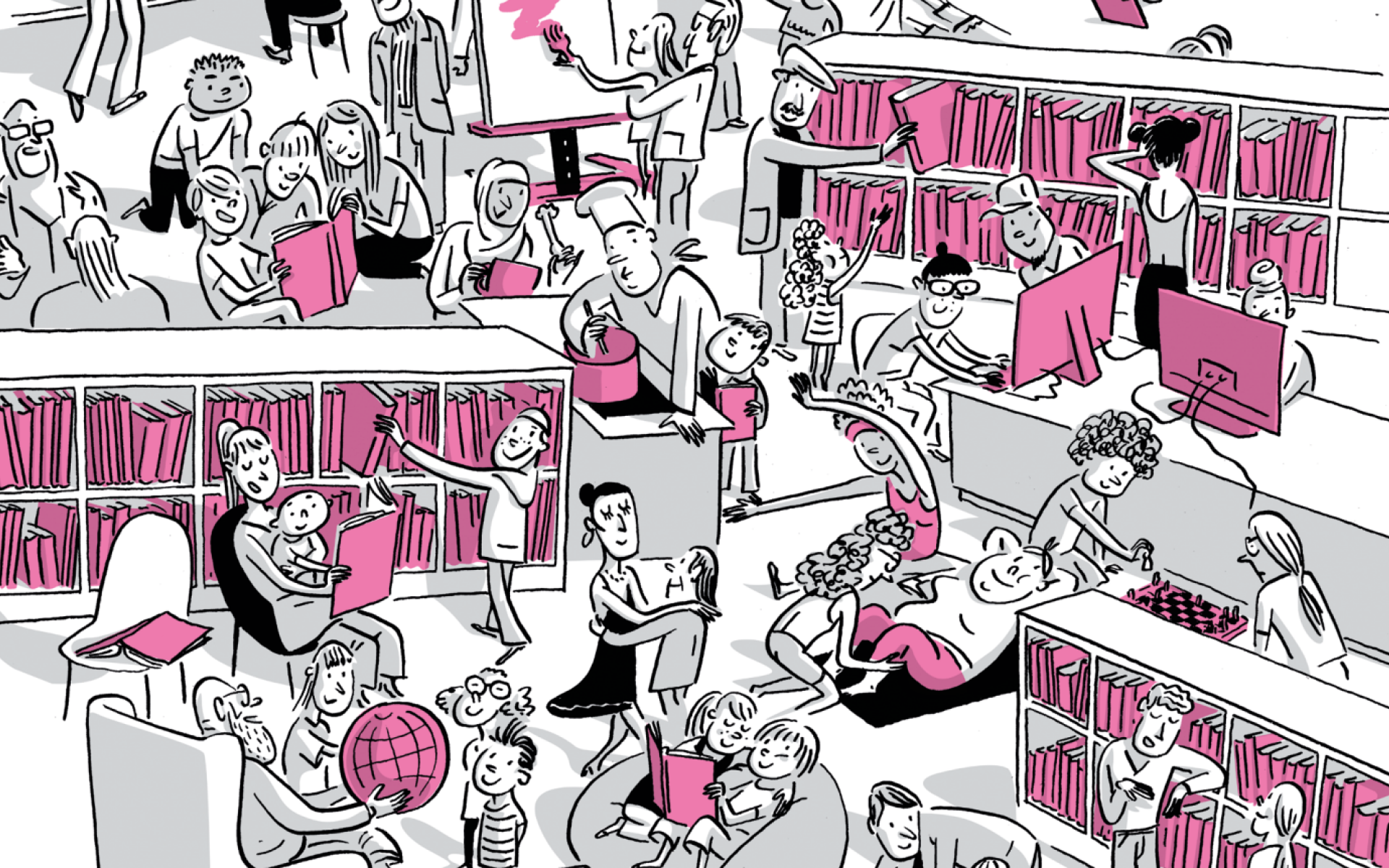 Plakat Österreich liest 2024 Bibliothek pink